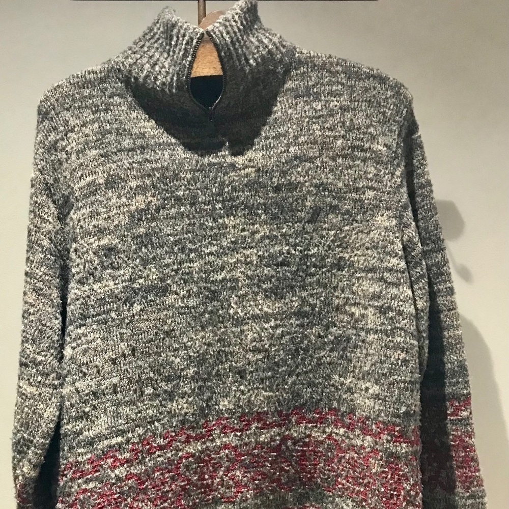 TRANSIT Quarter Zip Sweater Mens Size M Lana Wool Red and Gray EUC